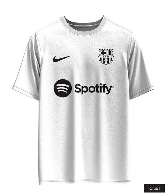 Messi Barcelona Shirt In Black And White With Messi Logo